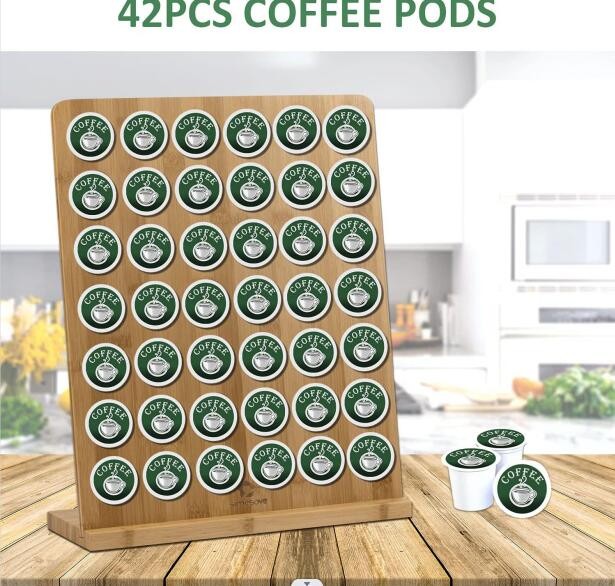 Bamboo Coffee K-Cups Pods Organizer Rack 42 Pod Display Storage Coffee Pod Holder
