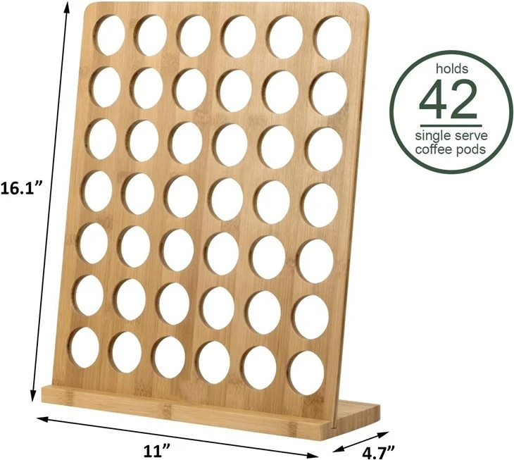 Bamboo Coffee K-Cups Pods Organizer Rack 42 Pod Display Storage Coffee Pod Holder